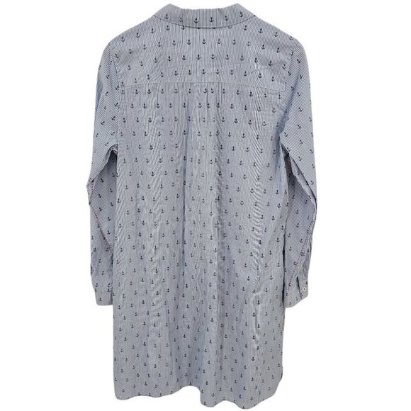 Hatley Womens L Cotton Pinstriped Anchor Button Up Shirt Dress with Pockets - Picture 5 of 8